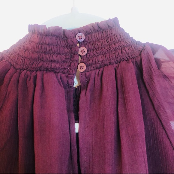 NWT New Joie long sleeve smocked top Blouse Wine Purple burgundy MSRP $278.00 - Picture 9 of 12